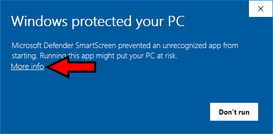 SmartScreen Step 1 - Click More Info